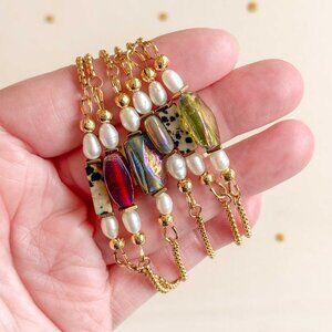 Adjustable Pearl & Stone Beaded Bracelet